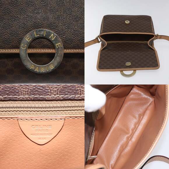 CELINE Macadam Canvas Circle Shoulder Bag Pvc Leather Brown Gold - Picture 11 of 12